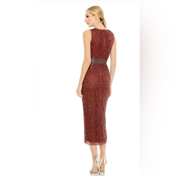 NWT Mac Duggal Brick Red Geometric Embellished Sleeveless A Line Dress 4 - Picture 9 of 9